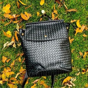 Mali + Lili Black Woven Convertible Backpack and Crossbody Bag (Faux Leather)
